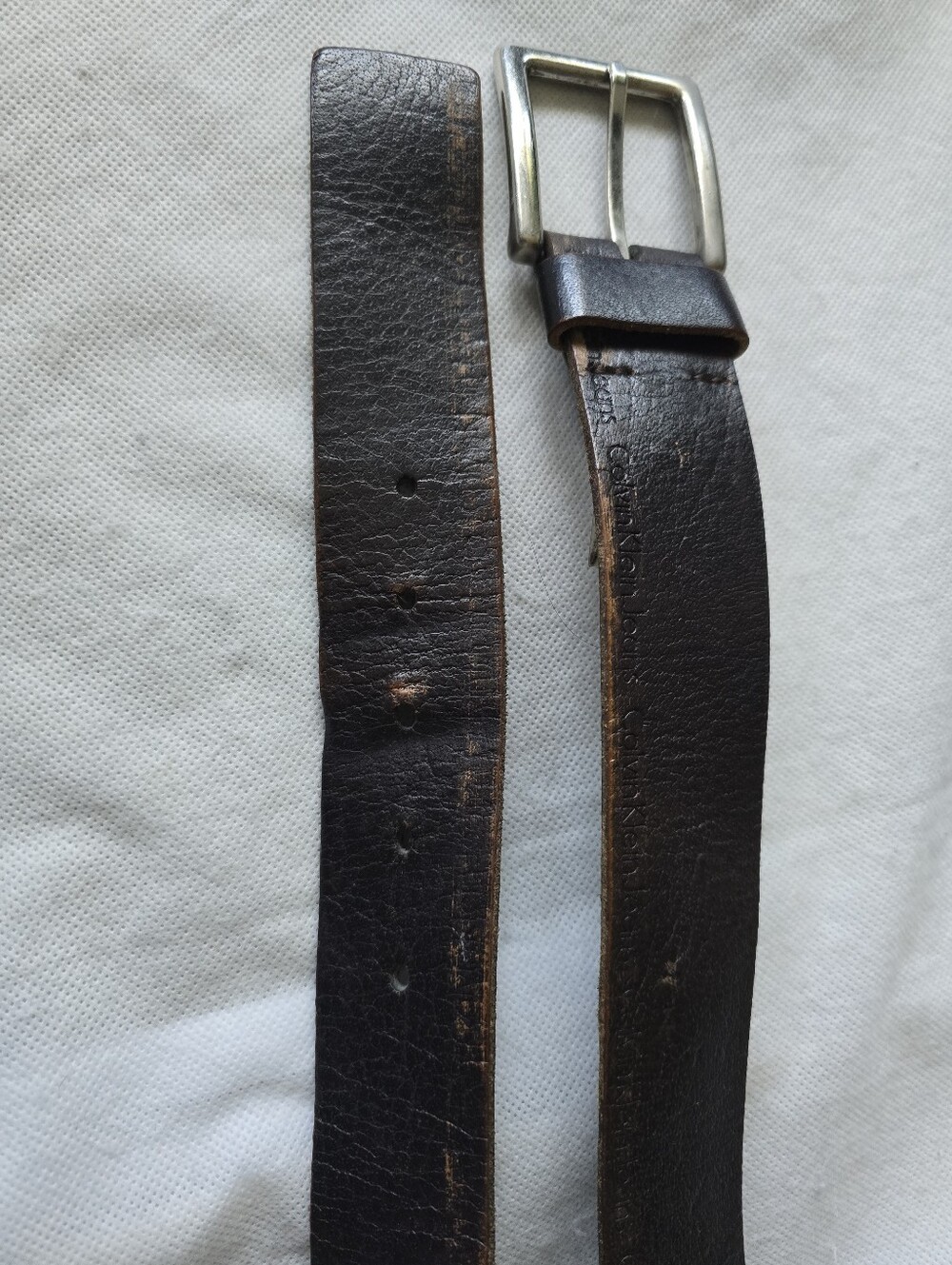 Calvin Klein Men's Dark Brown Leather Belt with Silver Buckle Size 32in To 35in